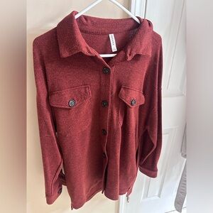 Dark Red Button up fall shacket